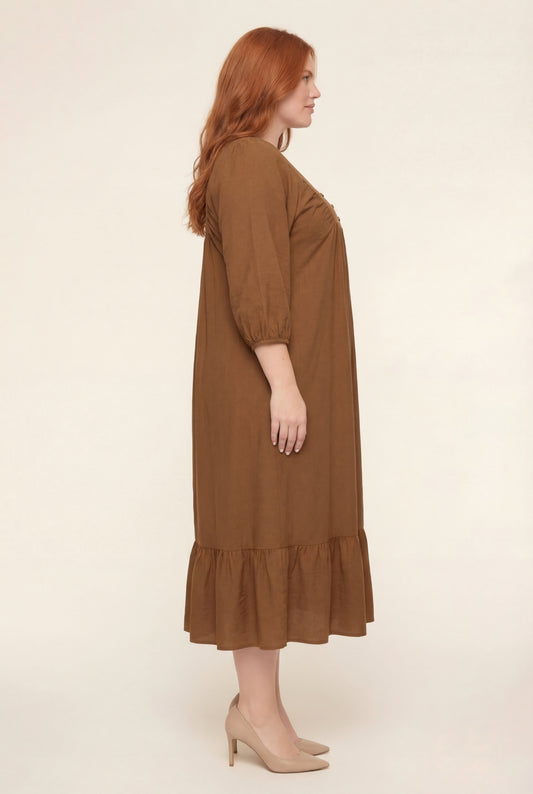 Noemi V-Neck Midi Dress with Ruffle Hem