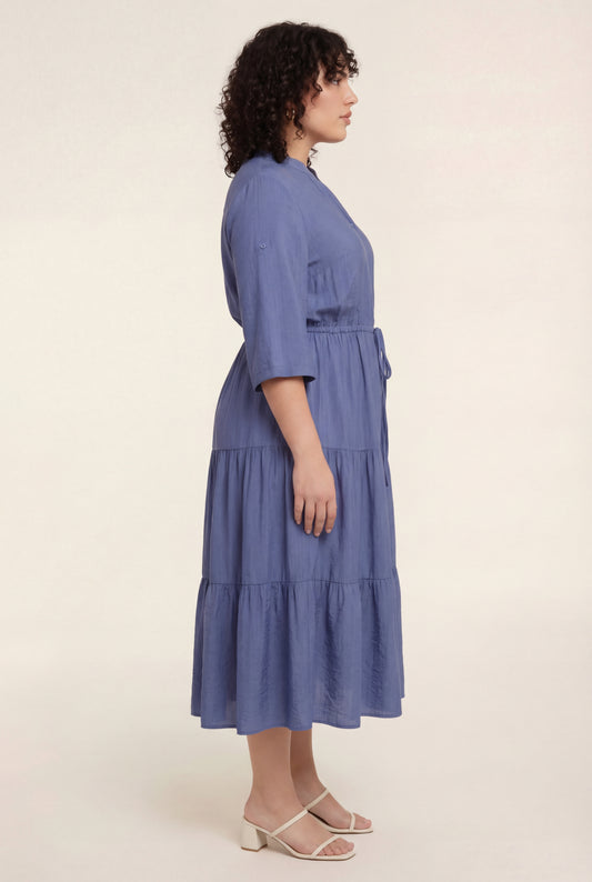 Camilla Button-Front Midi Dress with Drawstring Waist