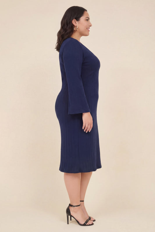 Giulia V-Neck Midi Dress with Long Sleeves