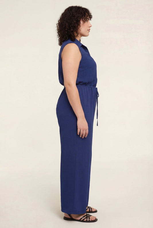 Milano Button-Front Wide-Leg Jumpsuit with Tie Waist